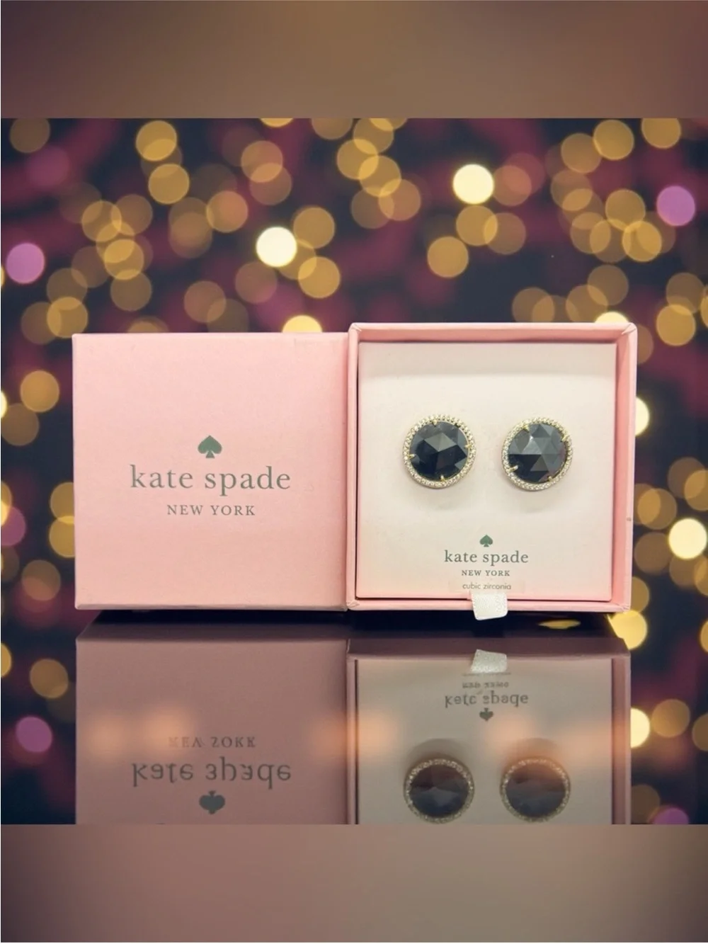 KATE SPADE ‘She Has Spark’ Black Quartz Faceted Gold-Tone Stud Earrings/NWT